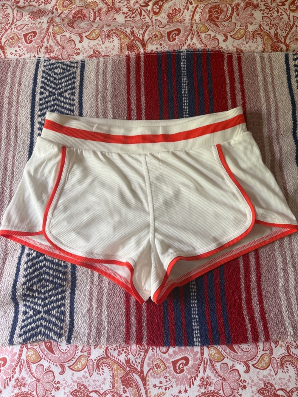 FP Movement by Free People White Athletic Shorts with Coral Trim